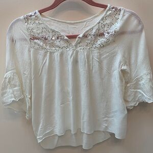 Abercrombie kids 3/4 sleeve blouse white lace top w/ lace yoke & ruffle sleeve